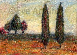 Cypress trees, Painting, soft pastel