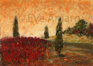 Cypress Trees, painting, Soft pastel